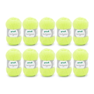 Image of Gründl Lisa Premium Uni Pack of 10 Balls, Acrylic, neon Yellow 27, 10x 50g