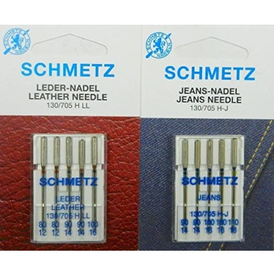 Image of Schmetz Sewing Machine Needle Assortment, Leather &amp; Jeans (Denim) 10 Assorted 130/705 Needles