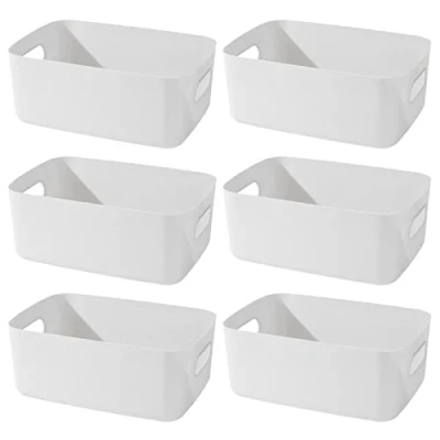 Image of Bgfuni 6pcs Plastic Storage Baskets, Boxes, Organizer Baskets with Handle, Studio Small for Kitchen, Office, Bathroom, 19x13.5x7.5cm(White)