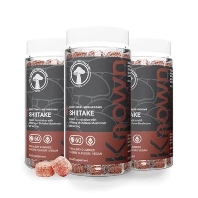Image of Known Tasty Shiitake Gummies 1000mg Mushroom, Zinc Hair, Skin &amp; Nails Natural Cherry Flavour 60 Vegan Gummies, 3 Month Supply
