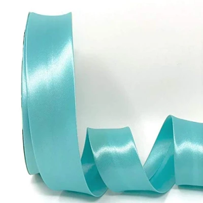 Image of Byetsa Aqua 30mm Satin Bias Binding on a 2m Length (N.B. This is Cut from roll, Presented Bertie&#039;s Bows Ribbon Card)