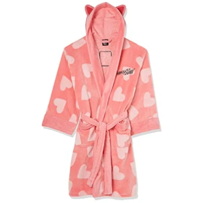 Image of Groovy Uk DC Comics Harley Quinn Cosy Hearts Bathrobe with Ears, One Size, Pink