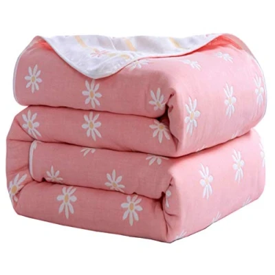 Image of Hayisugar Throws Blankets Fleece Double/Twin Size 100% Pure Cotton Super Soft Fluffy Bed Warm Blanket for Sofa Bedspread, Pink Daisies, 120 x 150cm
