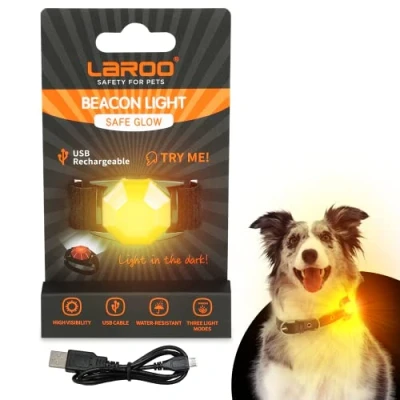 Image of LaRoo Safety LED Flashing Light for Dogs, Cats, Pendant Keyring, Clip on Dog Collar Charms Blinker Waterproof Walking the and Outdoor Sports