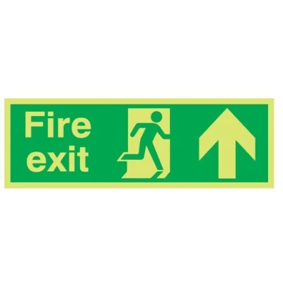 Image of Sitesafe Fire Exit Arrow Up Photoluminescent Vinyl Sign 450 x 150mm