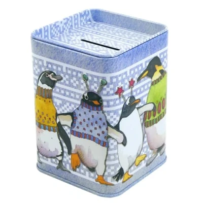 Image of Emma Ball Piggy Bank Penguins in Pullovers Money Tin