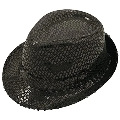 Image of labreeze Sequin Cap Hat Gangster Fedora Trilby Dance Party Fancy Dress (Black)
