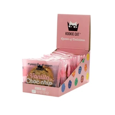 Image of Kookie Cat Vanilla Choc Chip Individually Wrapped Vegan Cookies, Gluten Free, Soy Bio and Organic, Cashew &amp; Oat 12 x 50g