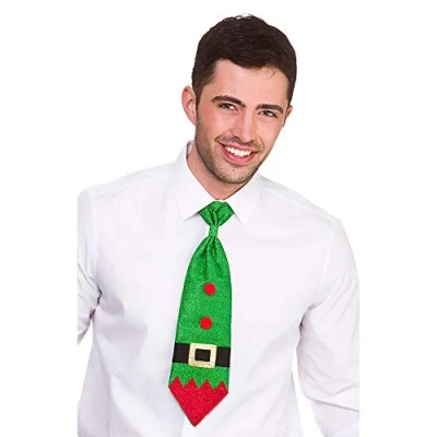 Image of Wicked Costumes Adult Glitter Green Elf Christmas Tie Fancy Dress Accessory One Size