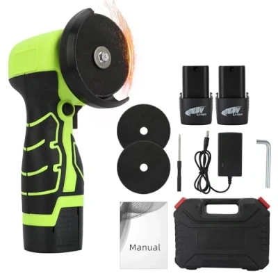 Image of Shienfir Mini Angle Grinder, 18V Cordless 550W Battery Operated Brushless Grinder Machine 2x1.5Ah Batteries for Grinding Cutting Polishing Green