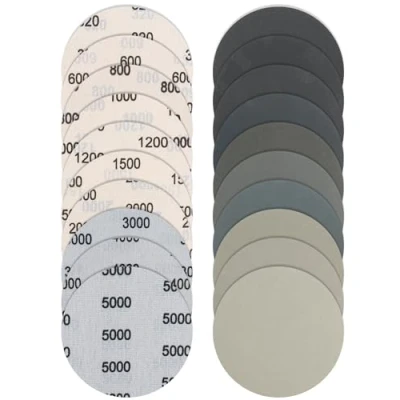 Image of Bolatus 36Pcs 125mm Sanding Discs, Wet and Dry Hook Loop Round Pads 320 600 800 1000 1200 1500 2000 3000 4000 5000 Grit for Wood, Metal, Automotive Polishing