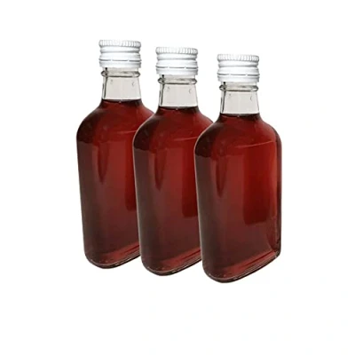 Image of 10 x Flask Glass Bottles 200 ml (0.2L) &amp; Metal Screw Caps (Twist on Lids) Home Brewing Gin Oil Vinegar Wine Vodka DIAH (White Caps)