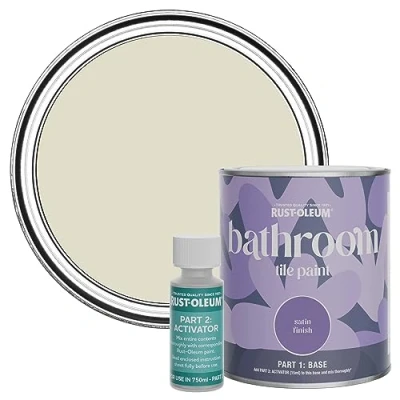 Image of Rust Oleum Beige Water Resistant Bathroom Tile Paint in Satin Finish Relaxed Oats 750ml