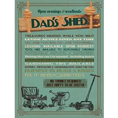 Image of Shawprint Dads Shed RETRO METAL TIN WALL PLAQUE sign NOVELTY GIFT Home Garden (8&quot; x 6&quot;)