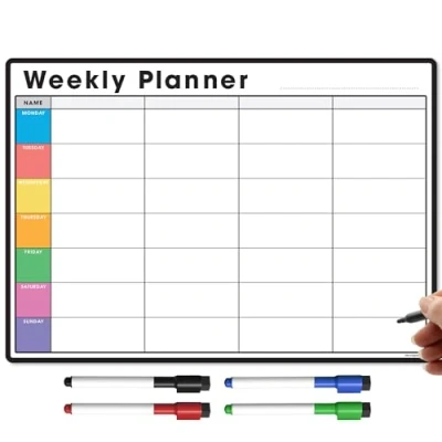 Image of TMS Magnetic Weekly Planner and Organiser A4 Customisable Whiteboard for Family or Business Tasks Meal Planning with 4 Free Dry Wipe Pen (Multi Coloured Style 2, A4)