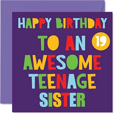 Image of Fun 19th Birthday Cards for Sister Awesome Teenage 19 Happy Card from Brother Step Sister, Gifts, 145mm x Nineteen Nineteenth Bday Greeting Gift
