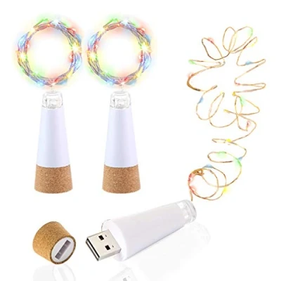 Image of LED Bottle Lights Cork, Multicolor Change Flicker, USB Powered Rechargeable, Wine Lights, 4.6ft 15 LED, Copper Wire String Starry for Room, Wedding, Christmas, Party Decor