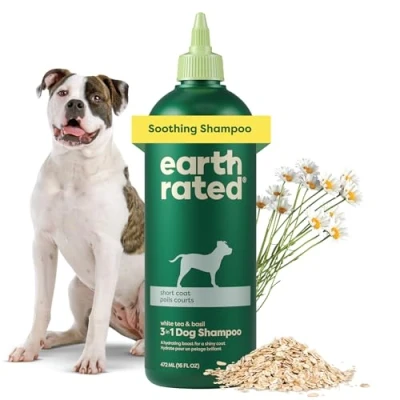 Image of Earth Rated Coat Specific 3 in 1 Short Haired Dog &amp; Puppy Shampoo, Conditioner Deodorizer, Formulated to Moisturize and Tackle Shedding, Refreshing White Tea Basil Scent, 16 oz.