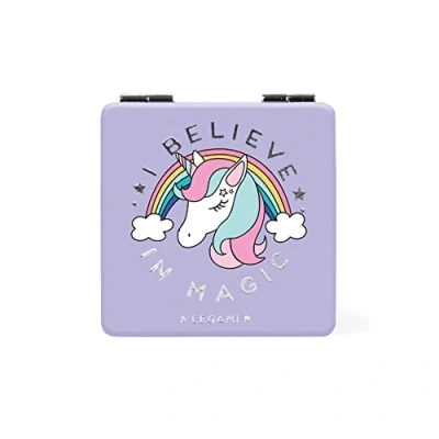 Image of Legami Mirror with Magnifying Mirror, without Distortion, Ideal for Handbag and Travel, 6 x cm, Unicorn Theme