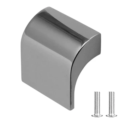 Image of Decoranddecor Amory Curved Square Knob Pull Handle for Cupboard Cabinet Zinc 32mm Hole Centre (Polished Nickel Black, 1 Pack)