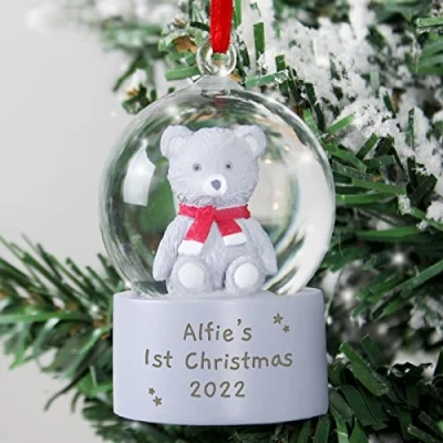 Image of Custom Personalised Teddy Bear Snow Globe Christmas Tree Bauble