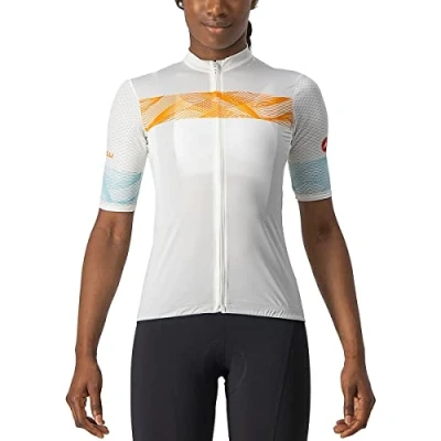 Image of CASTELLI 4522061 065 FENICE Jersey Sweatshirt Women&#039;s Ivory/Pop Orange Skylight XL