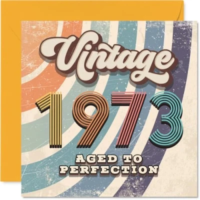 Image of 52nd Birthday Card for Men Women Vintage 1973 Aged To Perfection Happy 52 Cards Son Nanny Grandma Neighbour Brother Dad, 145mm Bday Greeting