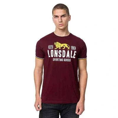 Image of Lonsdale Men&#039;s blagh T Shirt, Oxblood/Yellow/White, L