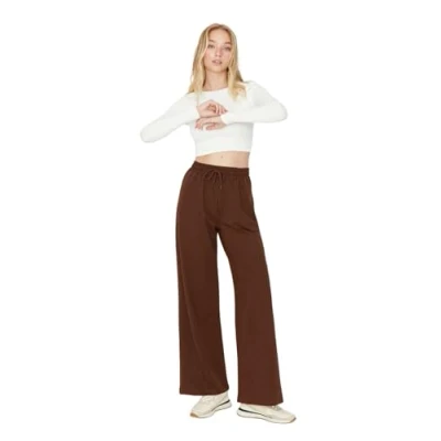 Image of Trendyol Women Normal Waist Wide Leg Tracksuit Bottoms Brown