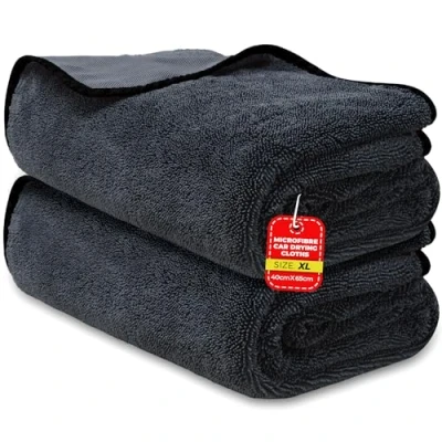 Image of Towelogy X009 Microfibre Extra Large Car Drying Towel 40x65cm with Twisted Piles Rapid XL Auto Lint Free &amp; Absorbent (2, (40x65cm))
