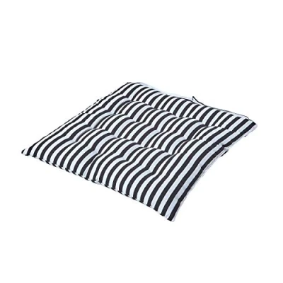 Image of HOMESCAPES Thin Black &amp; White Stripe Seat Pad Indoor Garden Dining 40 x cm Chair Cushion with a Handle 100% Cotton Well Filled Easy Care Washable At Home
