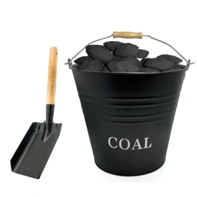 Image of Almineez Large 12L Fireside Coal Bucket With Shovel Wooden Handle Scuttle Hod Fire Wood Burner, Log Storge Holder Kindling Pit Burning Stove Bin