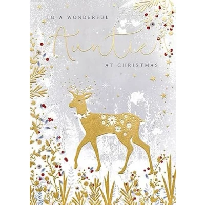 Image of Paperlink Artistic Female Relation Christmas Greeting Card Auntie Gold Deer Woodland Walk Illustration From The Clementine Range Embossed With A Foil Finish