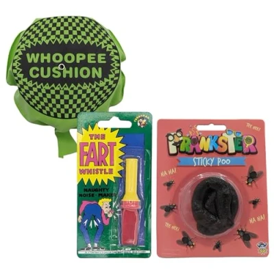 Image of ihoot Self Inflating Whoopee Cushion, Sticky Fake Poo &amp; Fart Whistle 3 in 1 Bundle Party Bag Fillers for Kids, Stocking Kids Prank Kit Boys