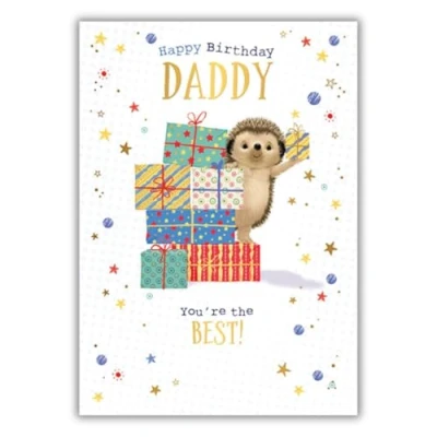 Image of Daddy Birthday Card You&#039;re the Best Hedgehog and Stars Design Special Finish Illustrated Insert Leaf Made in UK Eco Friendly