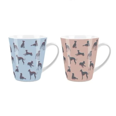Image of Purely Home 3D Whippets Mugs Set Blue &amp; Pink Dogs Small Latte of 2 Ceramic Coffee Gift/Present