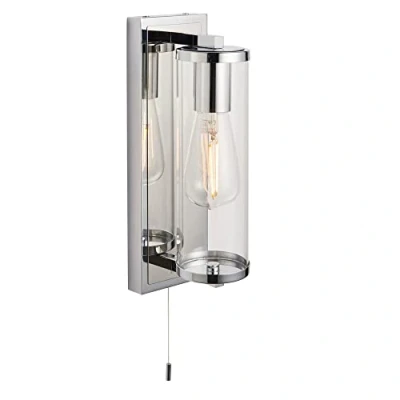 Image of Merano Como Bathroom Wall Lamp in Chrome Plate with Clear Glass 10W Indoor Modern E27 Pull Cord Lighting IP44
