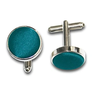 Image of DQT Men Plain Satin Fabric Inlay Wedding Cufflinks Teal