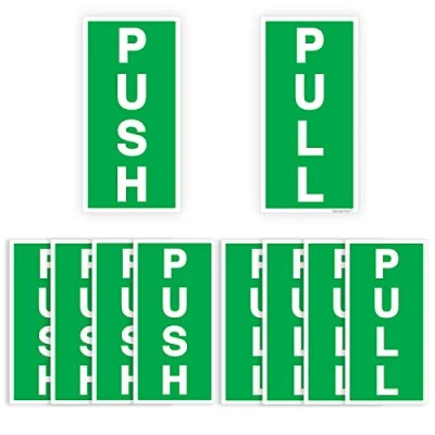 Image of Pack of 5 Push Pull Door Signs Self Adhesive (180 x 90 mm) Waterproof and for Doors
