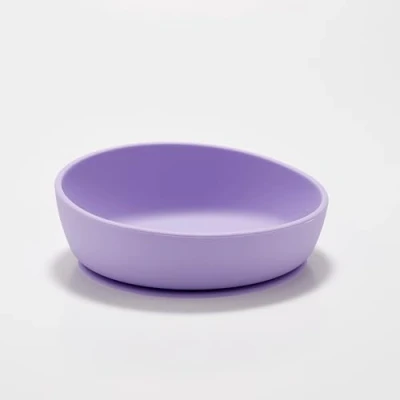 Image of Doidy Silicone Baby Bowl Soft Pliable Suction Bowls for Weaning Non Slip Feeding Slanted High Side Design Use from 6+ Months to Toddler (Lilac)