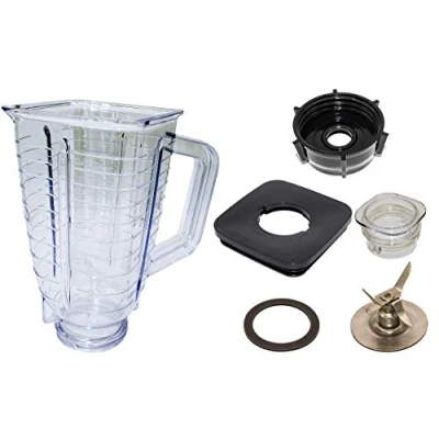 Image of Blendin Replacement 40 Ounce 5 Cup Square Top Plastic Blender Jar Set, Compatible with Oster and Osterizer Blenders, Complete Part Refresh Kit