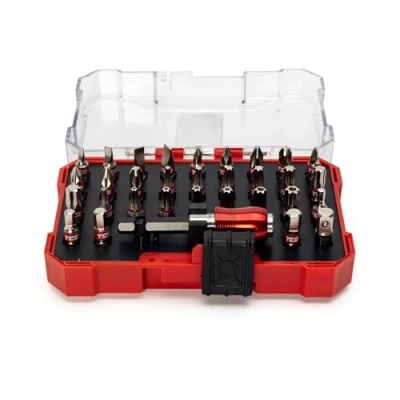 Image of TCD Stainless Steel Drill Bit Set, 32 Pieces, S2 Steel, Flathead, Phillips, Pozidriv, Hex, Torx, Tamperproof Bits, Locking Holder, Socket Adaptor