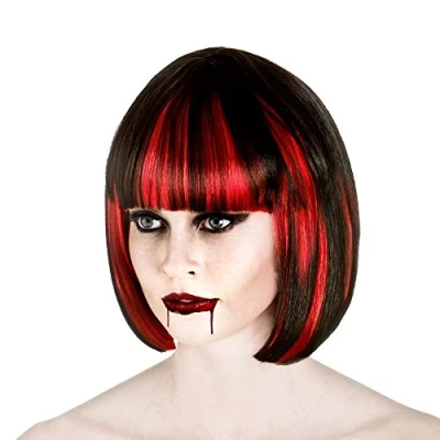 Image of Wicked Costumes Ladies Bloodlust Vampire Black and Red Wig Halloween Fancy Dress
