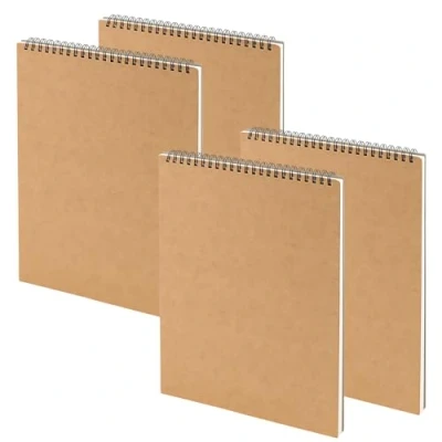 Image of MUKCHAP 4 Pack A4 Spiral Bound Landscape Sketchbook, 160gsm Sketch Drawing Pad with Kraft Hardboard Cover, 30 Sheets/60 Pages