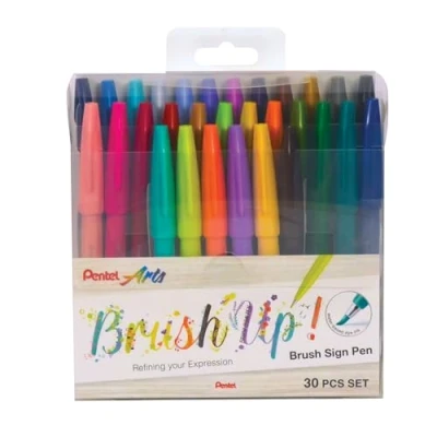 Image of Pentel Brush Sign Pen 30pc Set Assorted Colours