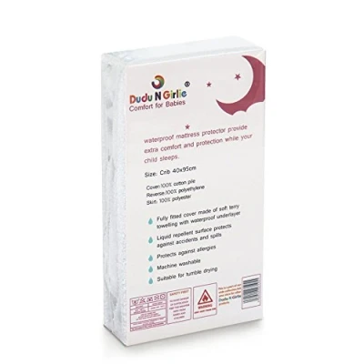 Image of Dudu N Girlie Waterproof Crib Mattress Protector, Non Noisy Baby Bed Sheets 40 x 95 Fitted Breathable Terry Towel Deep Protector Topper Cover.