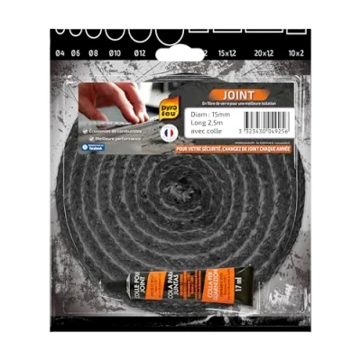 Image of Pyrofeu Braided Gasket for Insert and Stove Length 2.5 m, Diameter 15 mm Excellent Airtightness 500 C Resistance Complies with Manufacturer Seals Includes Black Refractory Glue 24925 6