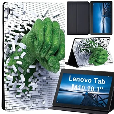 Image of Design Case for Lenovo Tab M10 TB X605F/ X605L/ X505F/ X505L Leather Tri Fold Stand Cover 10.1 Inch Tablet, (3D art green fist)