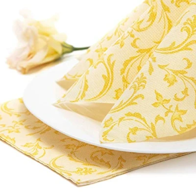 Image of Papstar Royal Collection #84996 Serviettes 1/4 Fold 40 cm x Yellow Damascato