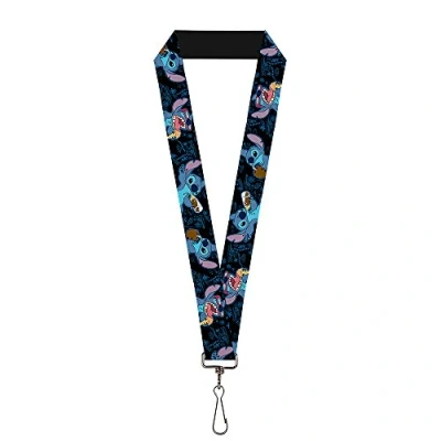 Image of Buckle Down Unisex Lanyard 1.0 Stitch Snacking Poses Black/Blue Key Chain, Multicolor, One Size UK